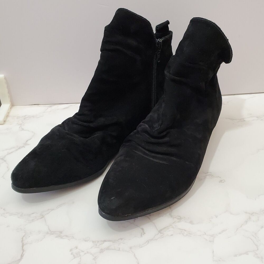 Maine Woods Women Ankle Boots Black Suede Leather Amy Size 9M Low Heel Side Zip